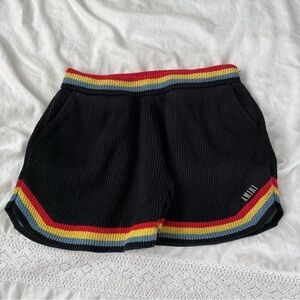 Amiri MEDIUM crochet knit shorts black rainbow band silk blend streetwear